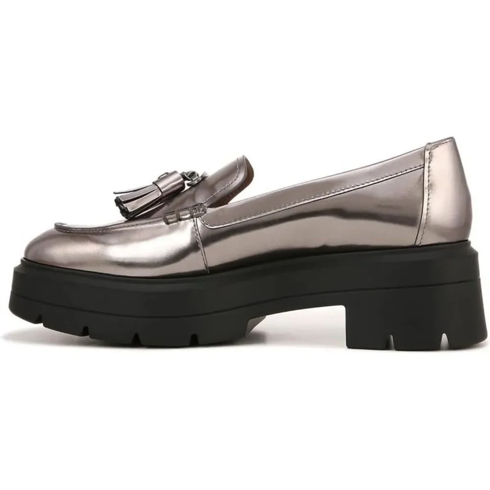 Naturalizer Nieves Chunky Comfort Slip-On Lug Sole Loafers Metallic Pewter 9.5